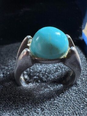 925 Sterling Silver Ring Turquoise
Cabochon Statement Vintage Modernist Size 6